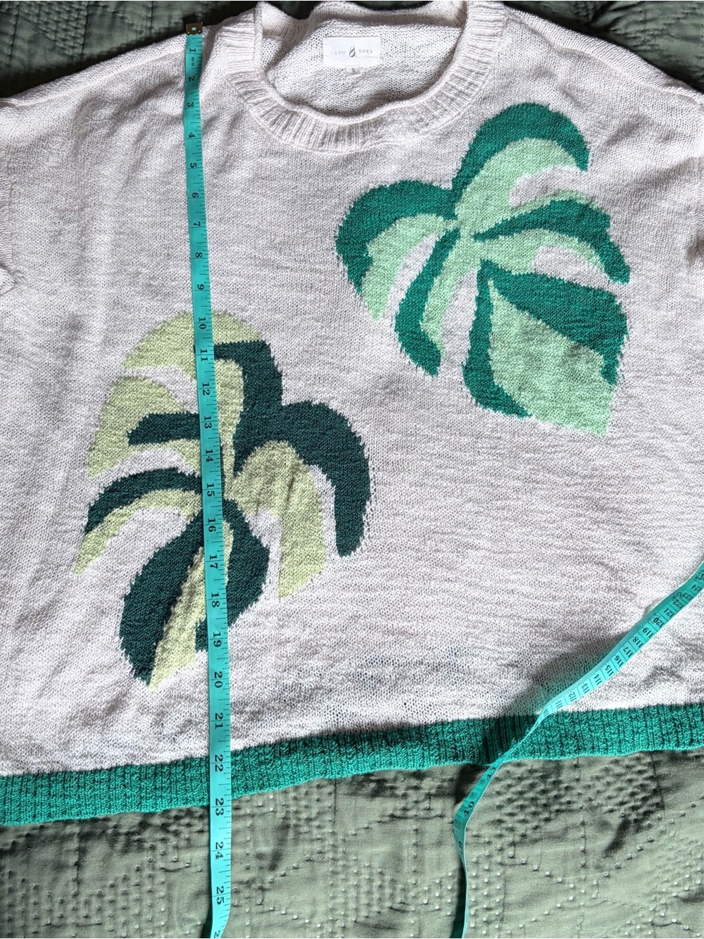 Lou & Grey Monstera Leaf Tropical Knit Sweater Small - Picture 5 of 5